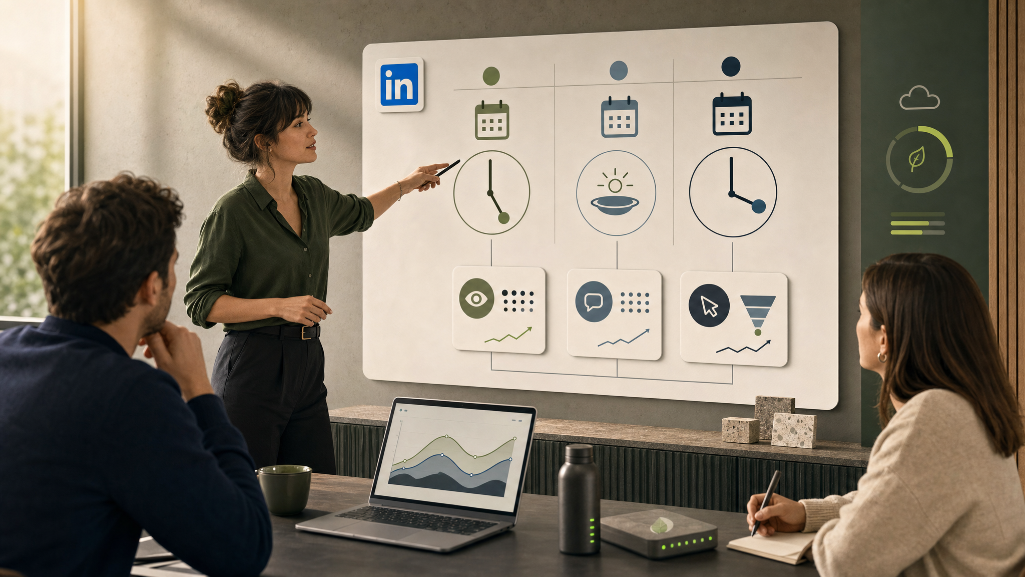 Illustration éditoriale sur les meilleurs horaires LinkedIn à tester en B2B