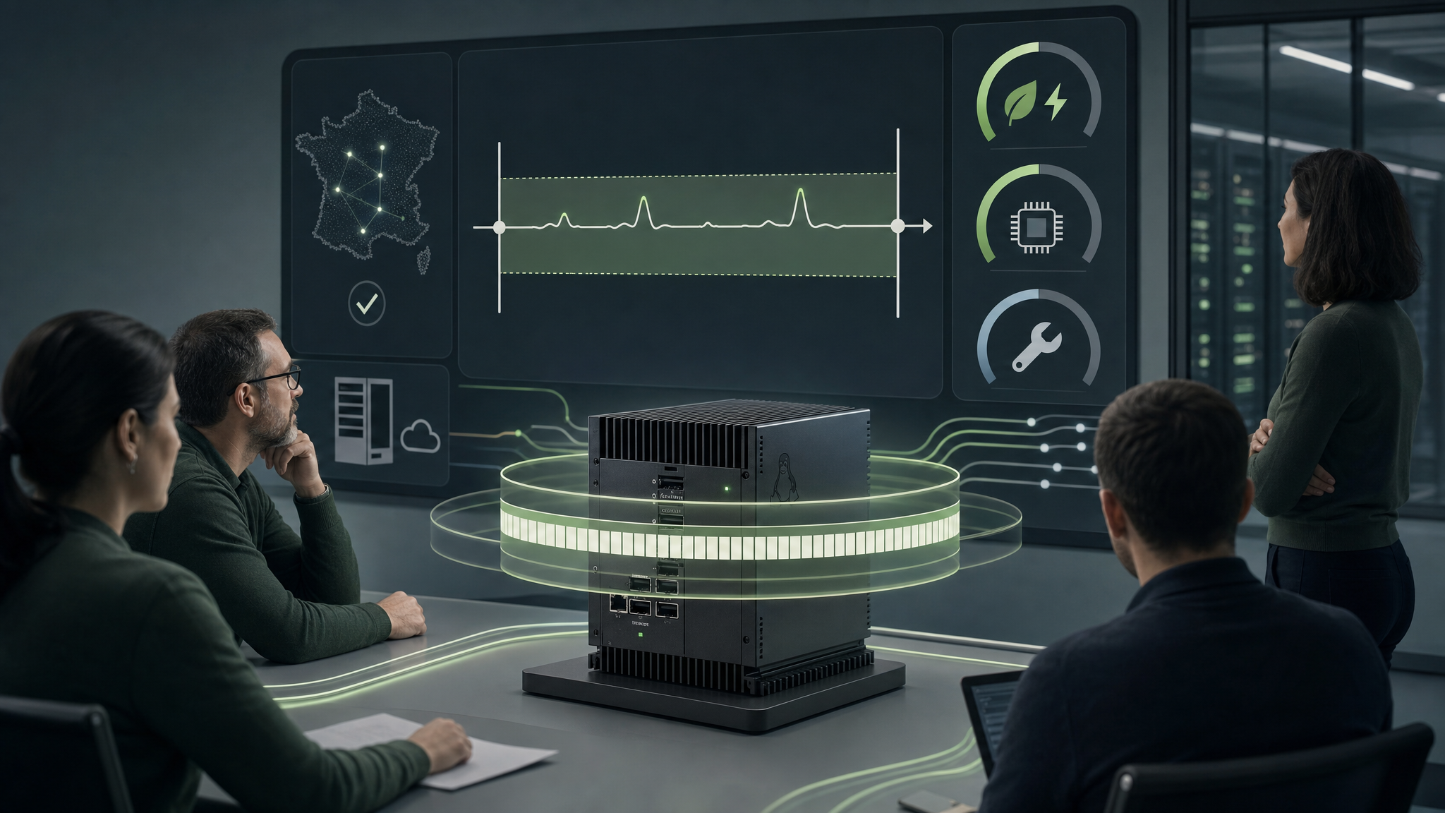 Illustration éditoriale sur Real-Time Linux, latence déterministe, performance et sobriété numérique